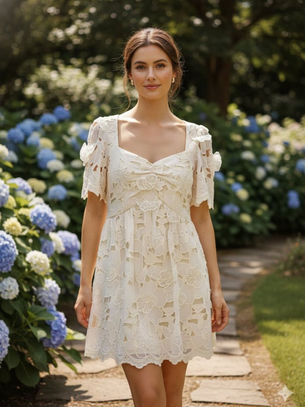 NEW AROSE STUDIO Amelia 3D Floral Short Sleeve Chinched Bust Mini Dress